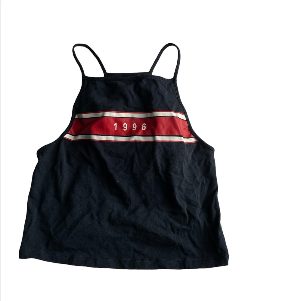 High neck racer back graphic crop top